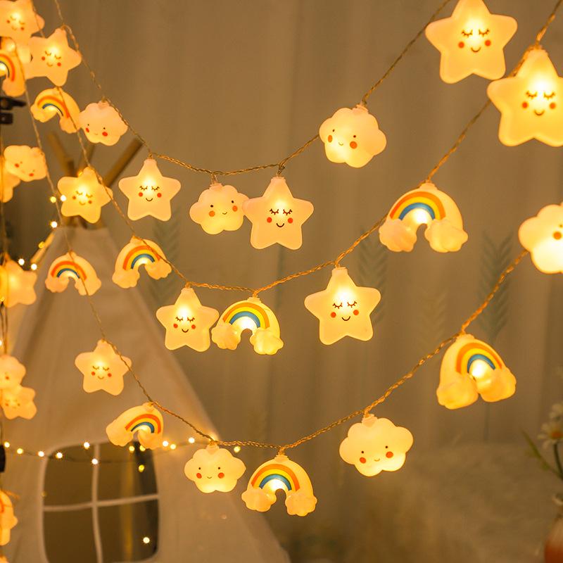 Creative LED Rainbow Star String Lights - Cloud Design for Kids' Rooms, Courtyard Decor, and Tent Atmosphere