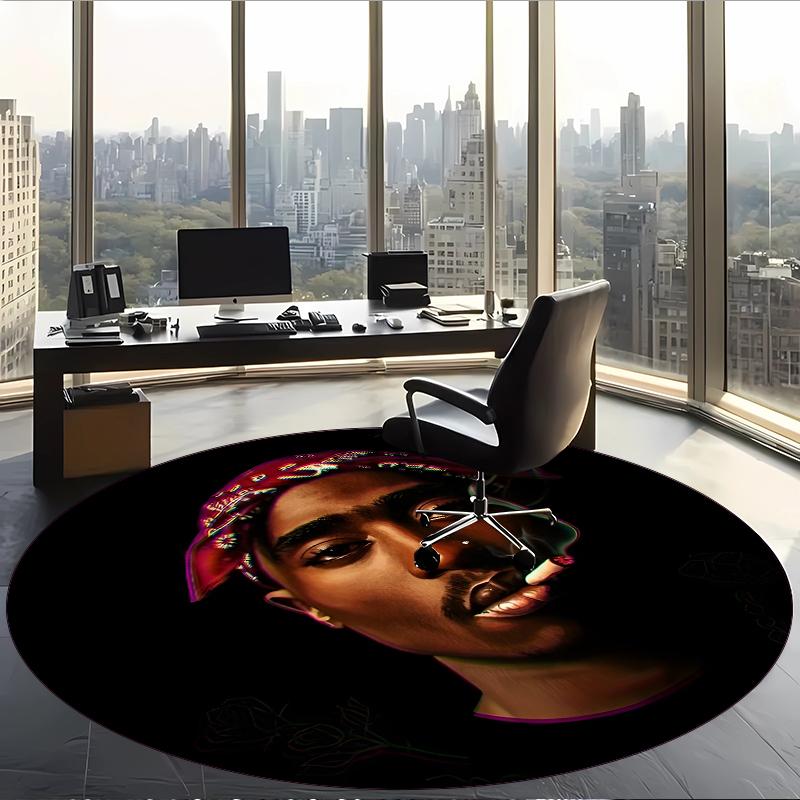 Tupac (26) Round Office Rug Decorative Floor Rug for Office Bedroom Living Room and Home Space