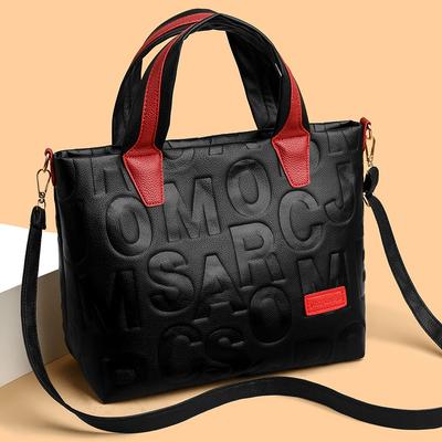 New Women's Fashion Solid Color Shoulder Large Capacity PU Leather Letter Embossed Ladies Handbags