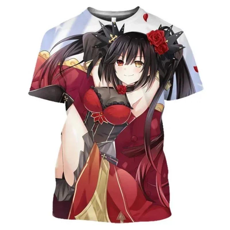Mangas Date A Live Tokisaki Kurumi Sexy Girls Otaku Graphic 3D T-Shirts Anime Short Sleeve Harajuku Shirt for Men Tees Tops