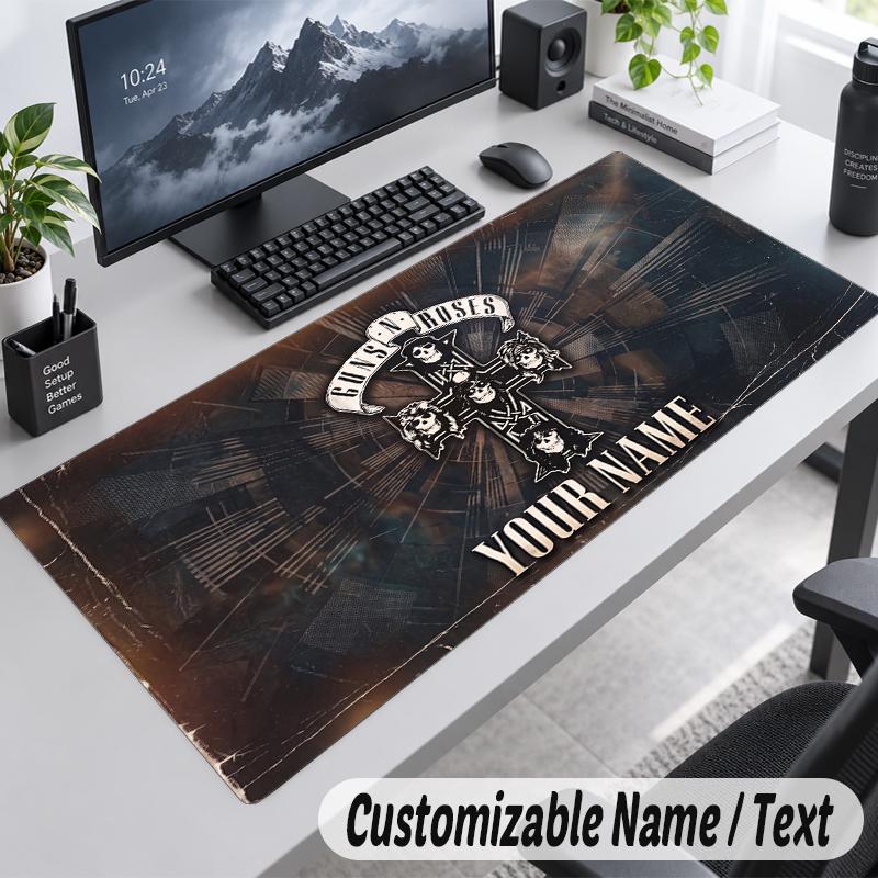Custom Name Text Mouse Pad Guns N’ Roses Personalized Desk Pad For Work And Gaming