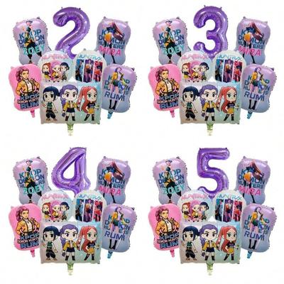 Anime “Hunter Girls” K-Pop-Themed Cartoon Aluminum Foil Digital Balloon Set for Birthday Party Decorations