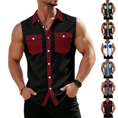 Men's Workwear Lapel Button-Down Vest Shirt - Lightweight Sleeveless Top