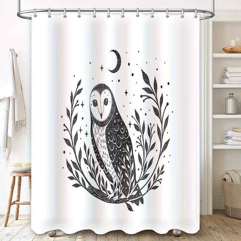 Rideau de douche Hibou Animaux de la forêt Décor de salle de bain Motif Oiseaux de la nature Décoration de la maison Rideau de douche Vintage Forêt Faune
