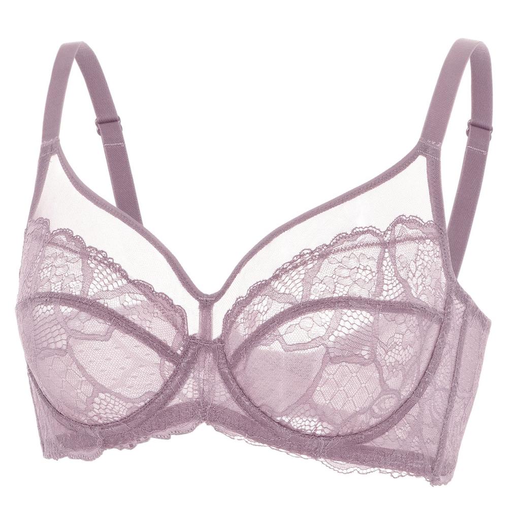 DOBREVA Plus Size Lace Rose F85 Women's See-Through Bra, Sexy, Underwired, Padless, Smaller, Brown,