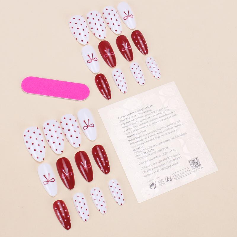 Red Polka Dot Bowknot Wearable Nail Tips - Spicy Girl Manicure