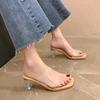 Women Sandals Summer Fashion Luxury New Beach Ladies Clear Sandal Comfortable High Heels Woman Transparent Medium Heel Shoes