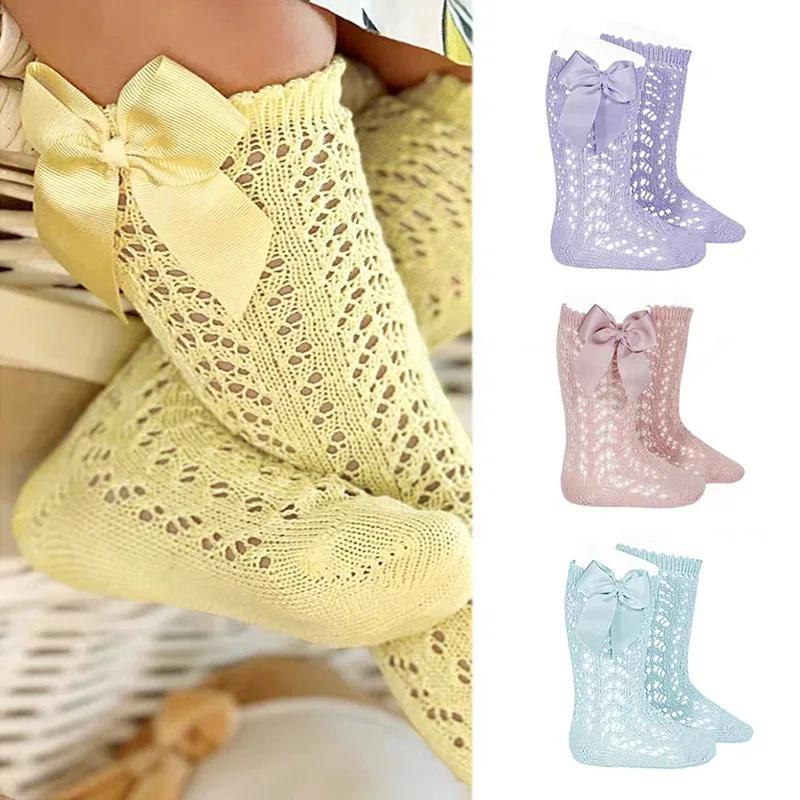 Children Girls Royal Style Bow Knee High Fishnet Socks Baby Toddler Bowknot In Tube Socks.Kid Hollow Out Sock Sox 0-3Y Clothes
