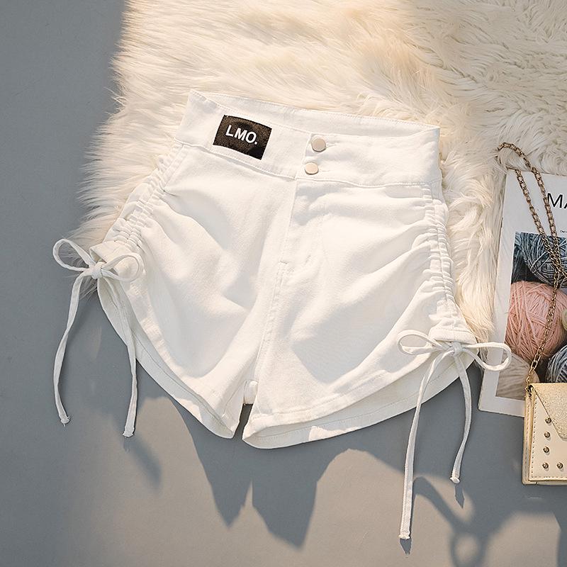 Dámské letní džínové šortky s vysokým pasem a šněrováním - Slim Fit, Obepínající hýždě, Trendy, Elastické Super Krátké Hot Pants