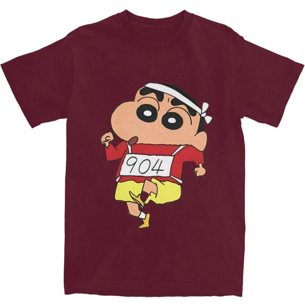 Men's Shinchan Marathon 904 T-Shirts Pure Cotton Top Tees Summer Street Style Short Sleeves T Shirt