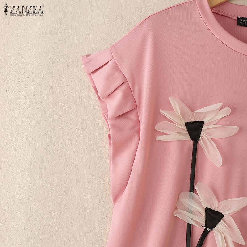 ZANZEA Damen Lässige Rundhals Ärmellose Patchwork Bluse