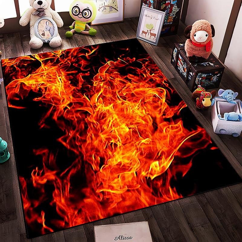 Fiery Flame Pattern Carpet Rug, Bold Red and Black Modern Design Suitable for Use As an Anti-slip for Living Room Bedroom Sofas