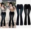 High Waist Slim Fit Bell Bot Jeans Deep Blue Versatile Retro Sle Women's Faionable Comfortable Cotton Stretch Denim