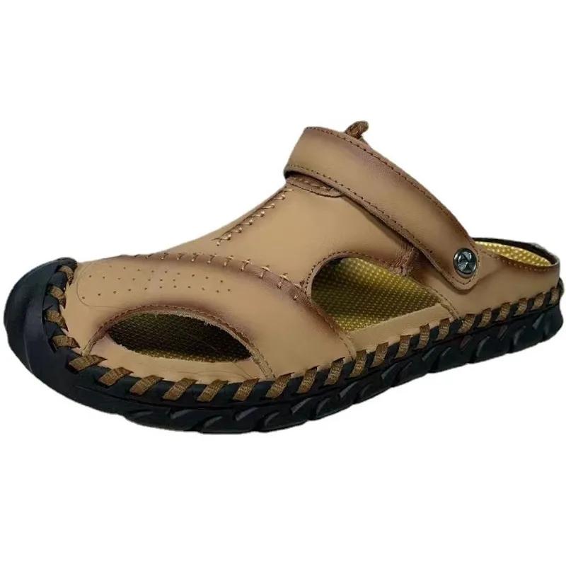 Pair of Shoes Men Hand-stitched Outdoor Closed Toe Leather Sandals