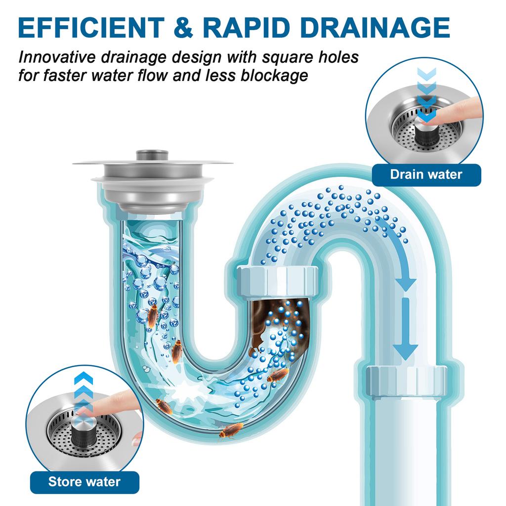 2Pcs Pop Up Sink Drain Strainer Stainless Steel Sink Stopper Hair Catcher 3 In 1 Kitchen Sink Filter Screen for Home Bathroom