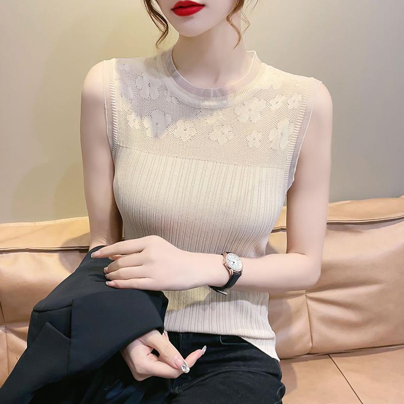 Ice Silk Vest Women with A New Summer Halter Bottom Top Wearing Mesh Knit Sleeveless T-shirt