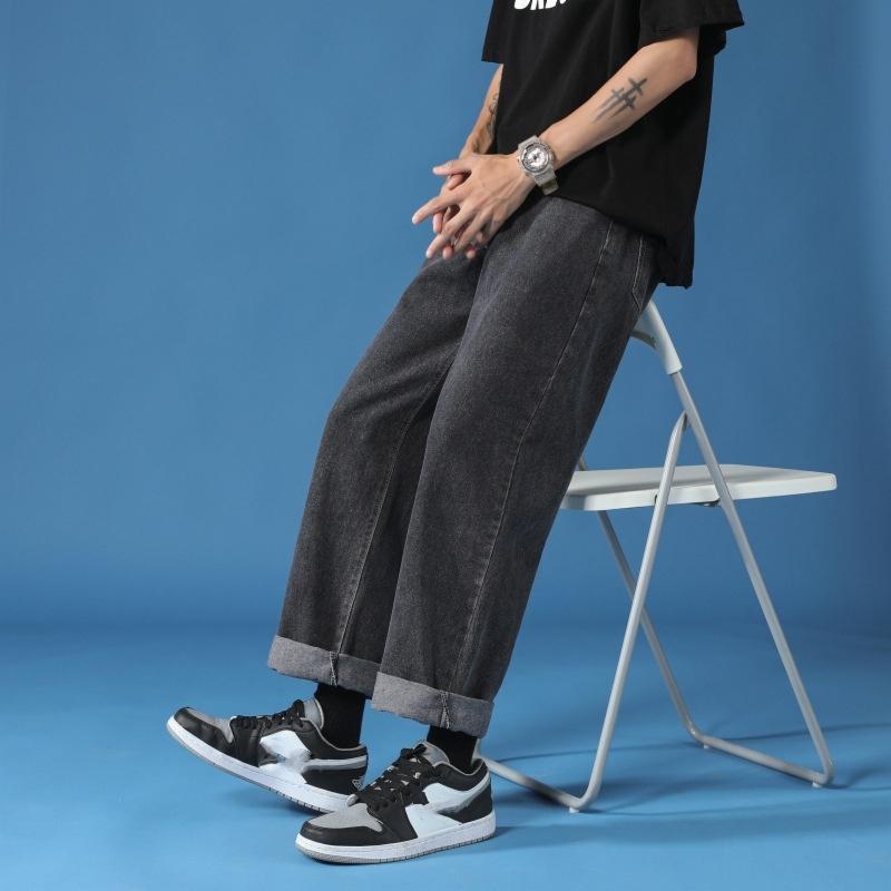 Jeans Men's Four Seasons Trend Straight Loose Wide-leg Loose Curling Casual Pants