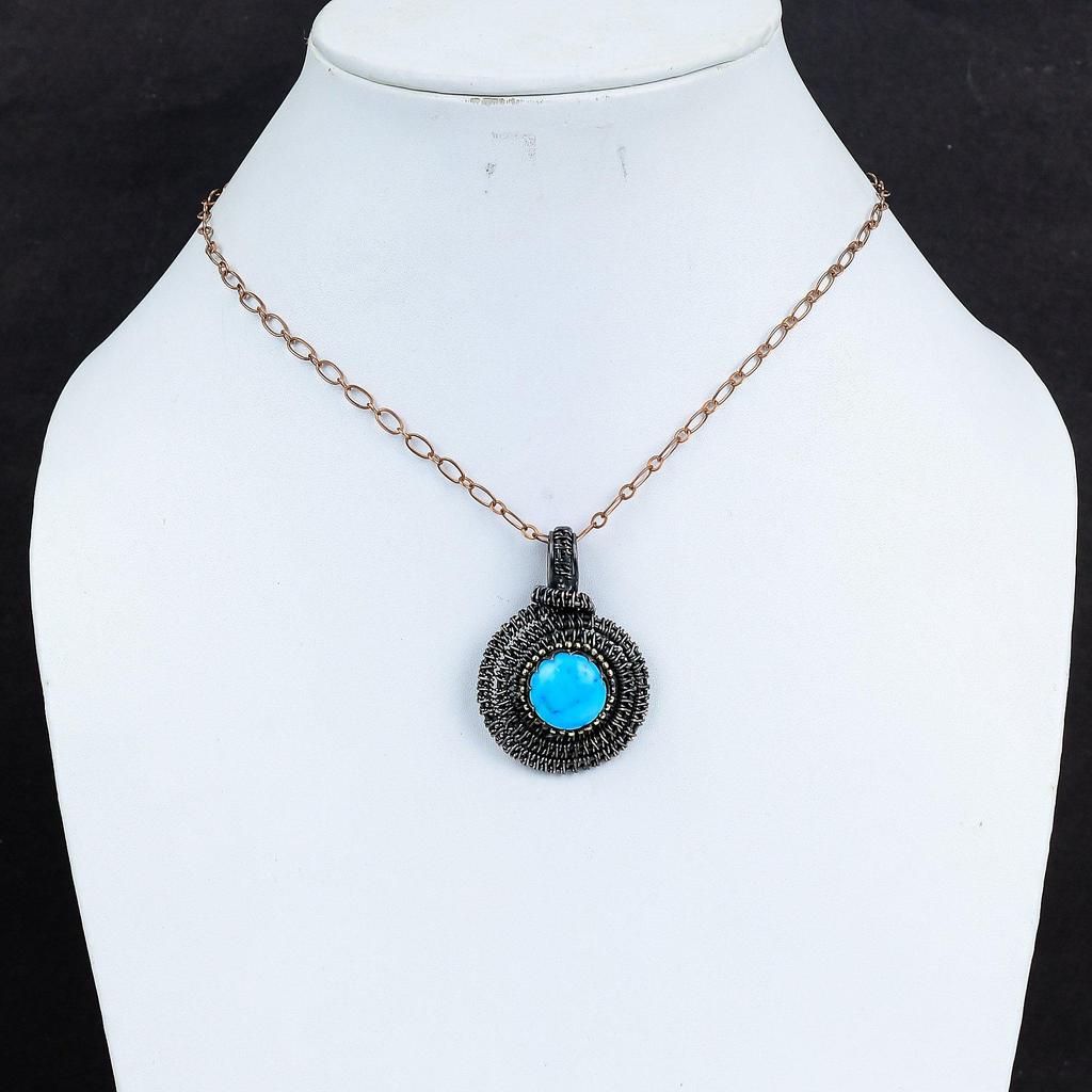 Gorgeous Turquoise Gemstone Copper Wire Wrap Handmade Jewelry Beauteous Pendant For Her