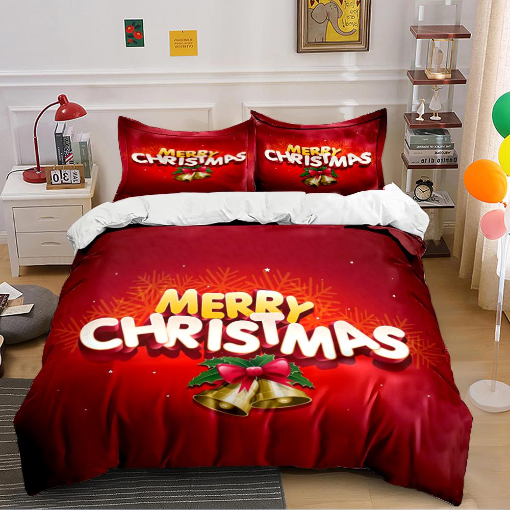 Merry Christmas Elegant Design Bedding Set (1 Duvet Cover, 2 Pillowcases, Duvet Not Included)