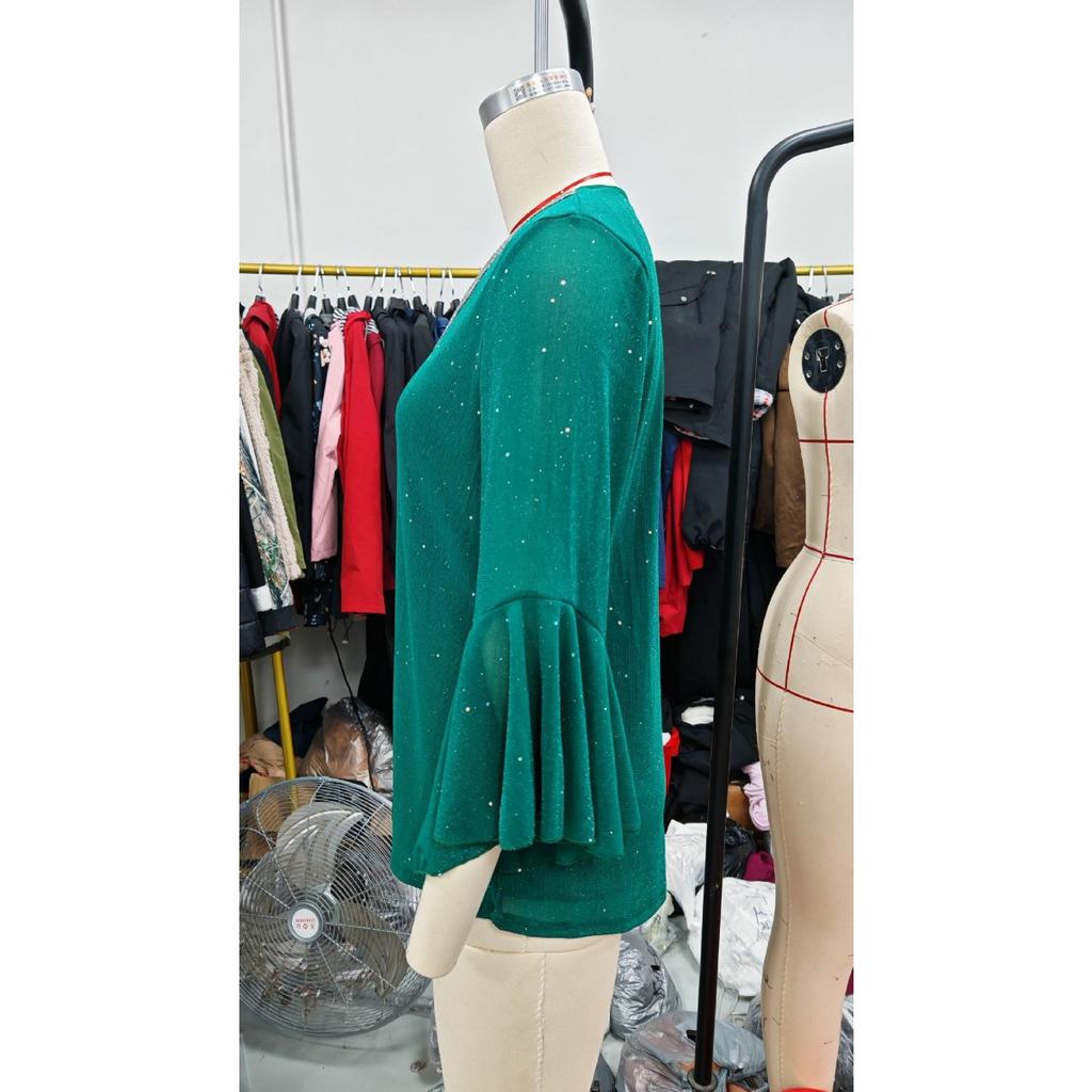 2026 Spring Summer Sequined Crew Neck Blouse Top, Hot Popular Casual Shirt for Women, Europe America Style