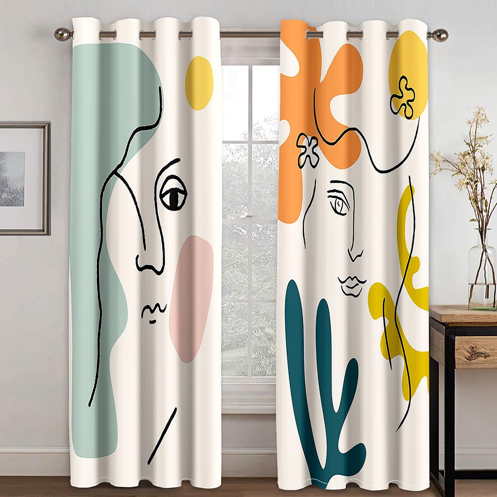 3D Print Polyester Simple Fashion Abstract Face Line Modern Cheap Bedroom Living Room Home Decor Shade Curtain Hooks Grommet