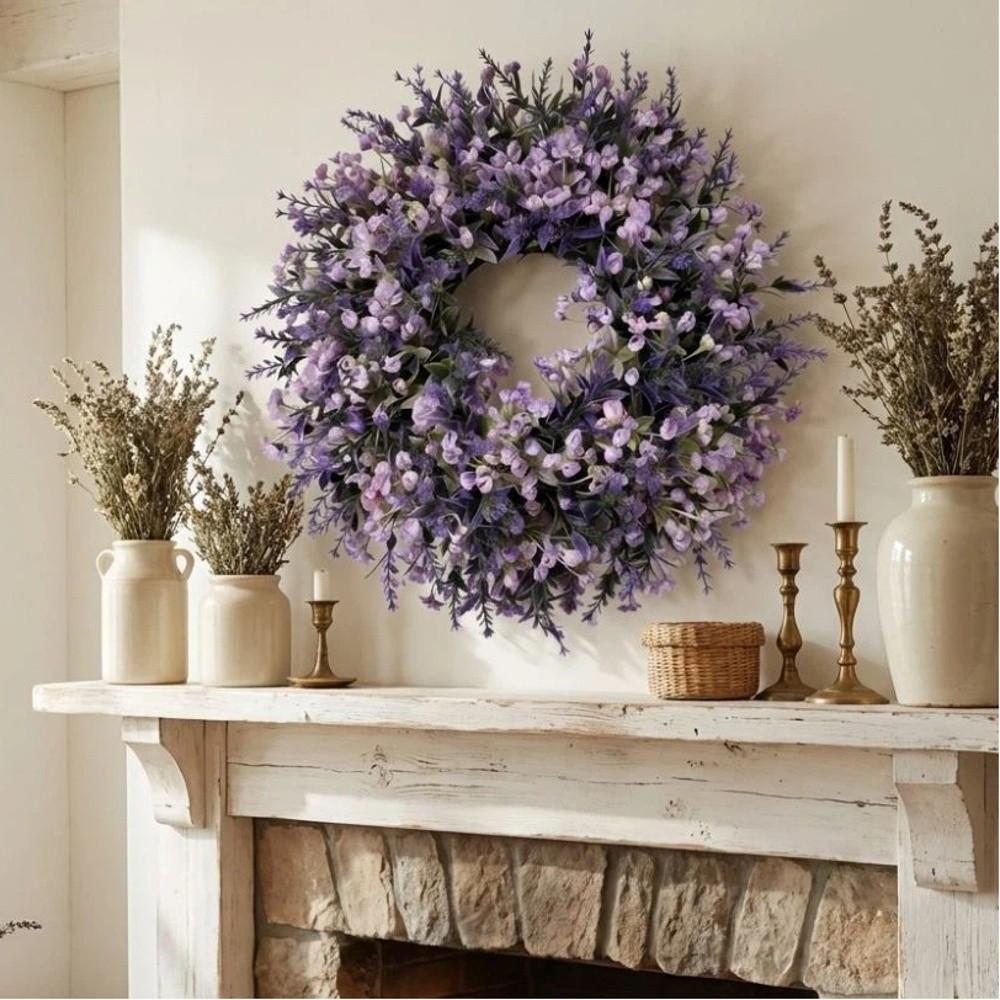 Lifelike Artificial Lavender Wreath Vivid Colors Fake Flower Wreath Spring Wreath  Wall Hanging