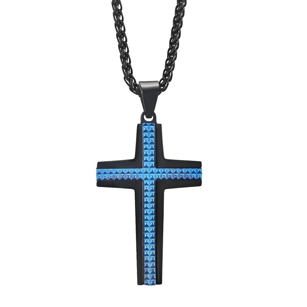 Titanium Steel Engraved Rhombus Pendant, New Versatile Cross Necklace Men s Personalized Trend Pendant