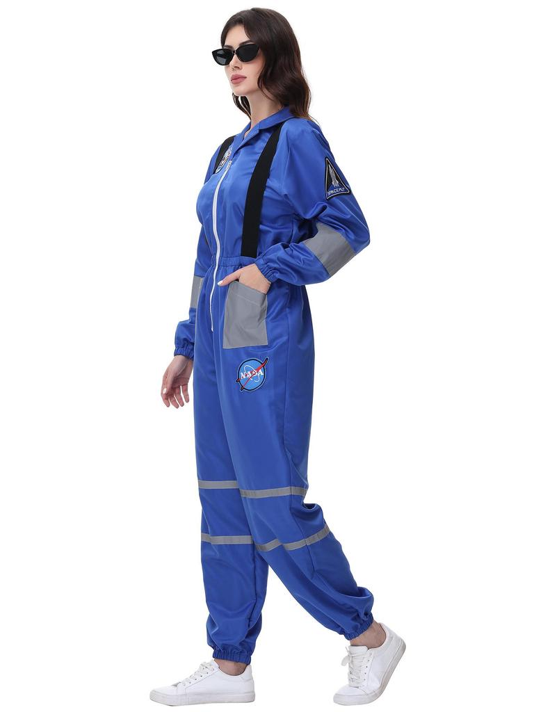Women's Astronaut Halloween Cosplay Costume - Space Suit for Club or Stage Performance, Bright Colors with Hot Stamping.