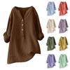 Long Sleeve Linen Shirt for Women V Neck Button Down Loose Fit Tunic Blouse Lightweight Casual Top for Everyday Wear