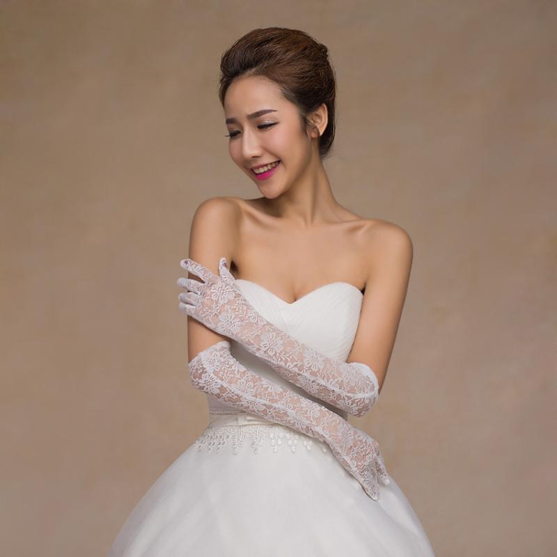 Black Lace Gloves For Brides Wedding Dress Hand Shawl Sexy Sleeve Protector Net Cloth Gloves Women Evening Gown Marriage