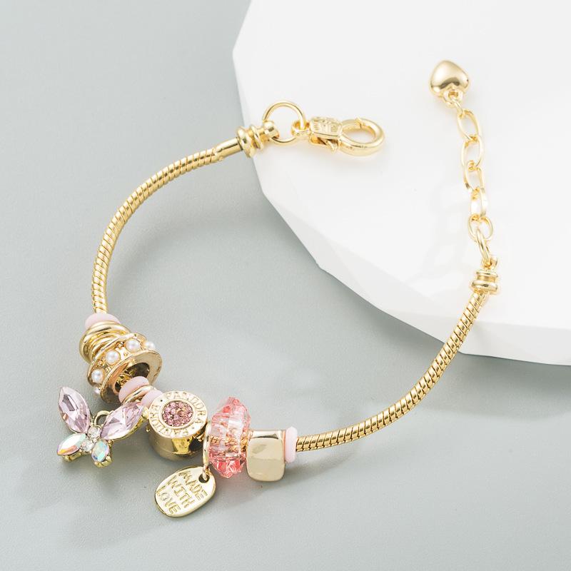 

Сделай сам Браслет из нержавеющей стали Красивый браслет с кристаллами и бусинами в виде бабочки Дора Модный браслет Аксессуары розовый