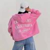 Womens Loose Fit Hooded Sweatshirt With Letter Print Casual Streetwear Jacket