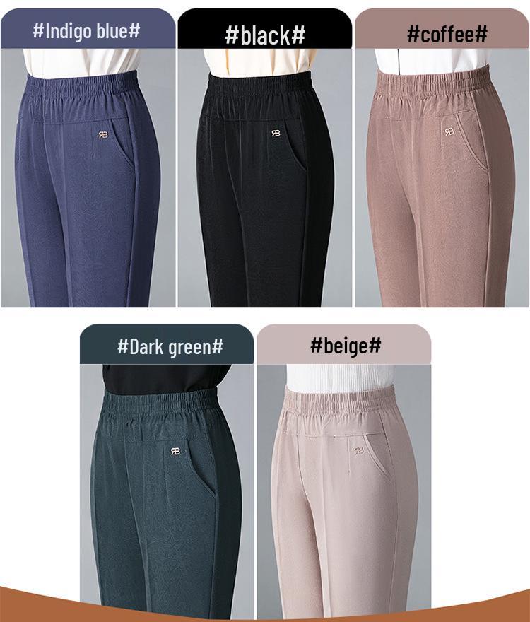 Modische elastische Skinny-Hosen aus Kunstseide mit elastischem Bund für Frauen mittleren Alters und ältere Frauen - Frühling/Sommer, verkürzter Stil