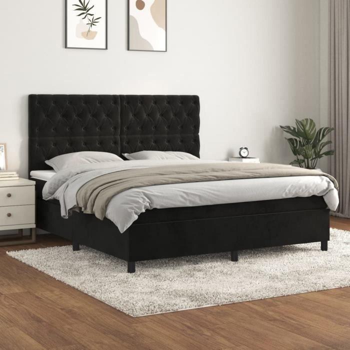 VidaXL Lit à sommier tapissier et matelas Noir 160x200 cm Velours - Modèle 3143213