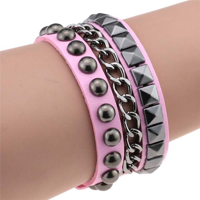 Multi-layer Rivet Thorn Chain Bracelets for Women Men Leather Bracelet Jewelry