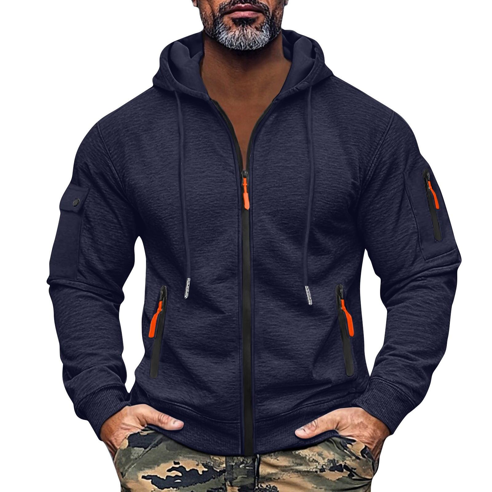 

Мужская толстовка с капюшоном на молнии, карманный кардиган, мужская спортивная повседневная толстовка большого размера XL тёмно-синий