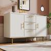 Makeup Desk Dressing Table with 2 Drawers Golden Handle Decorative Ribs Metal Frame Modern White Easy Assembly Bedroom Side Narrow Console Vanity