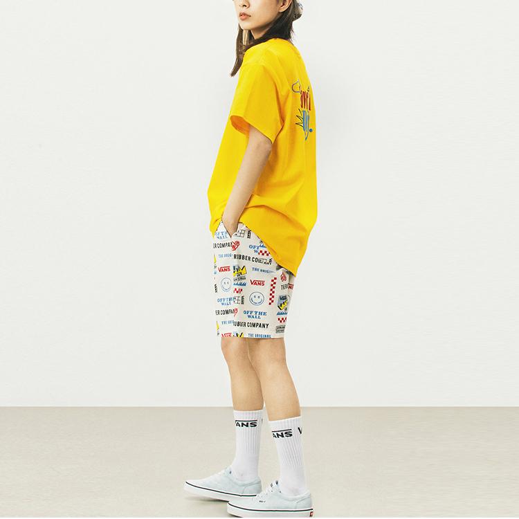 Vans White Dove Pattern Short Sleeve T-Shirt Women T-Shirts Yellow VN0A5F3X85W