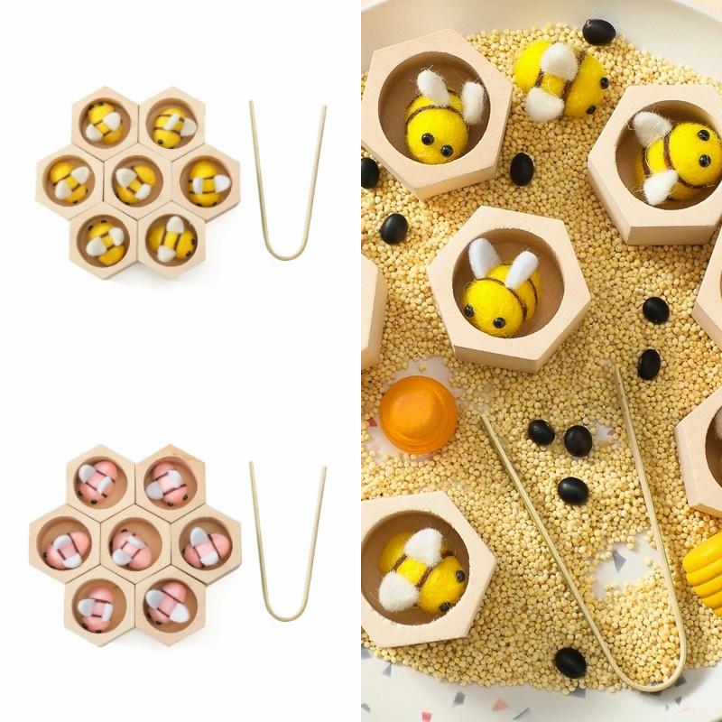Montessori Wooden Beehive Clip Toy For Children Hand-eye Coordination, Color Recognition And Counting Skills Training