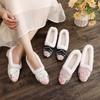 2024 winter new product fleece piping fashion pointed embroidered cloth shoes autumn and winter fleece one-pedal women's cotton shoes
