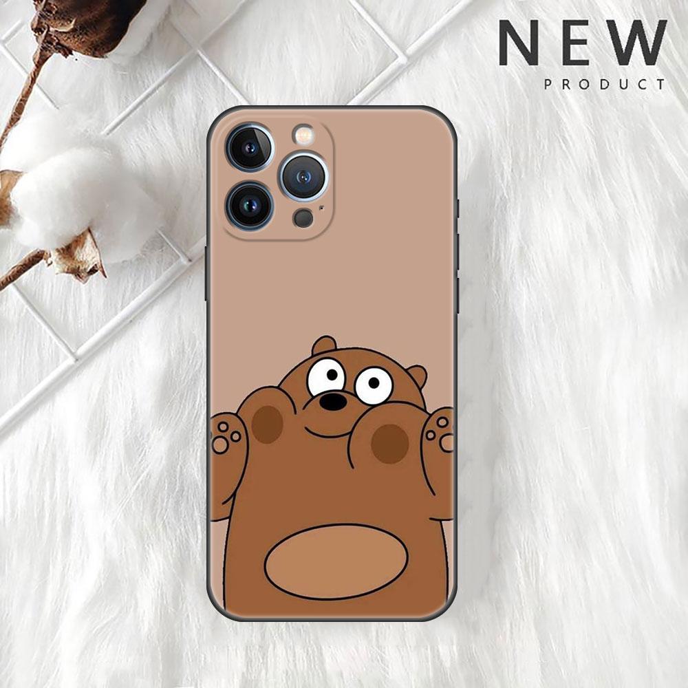Funda Case For Apple iPhone 14 11 13 7 12 Pro 7 XR XS Max 8 Plus 6 14Pro 13Mini Black Soft Phone Coque We Bare Bears Cartoon