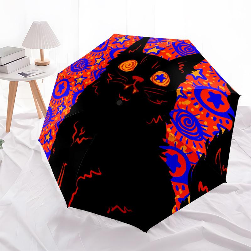 1pc Psychedelic Cat Automatic Open/Close Umbrella Compact Folding Umbrella, All-Season Portable Umbrella for Women/Men289