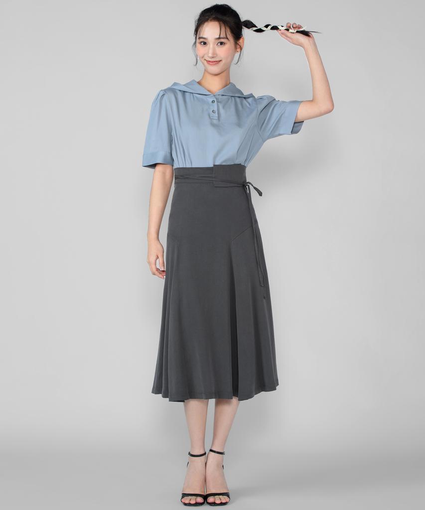 Hye Young Kim Tencel Double Waist Band Skirt - Charcoal
