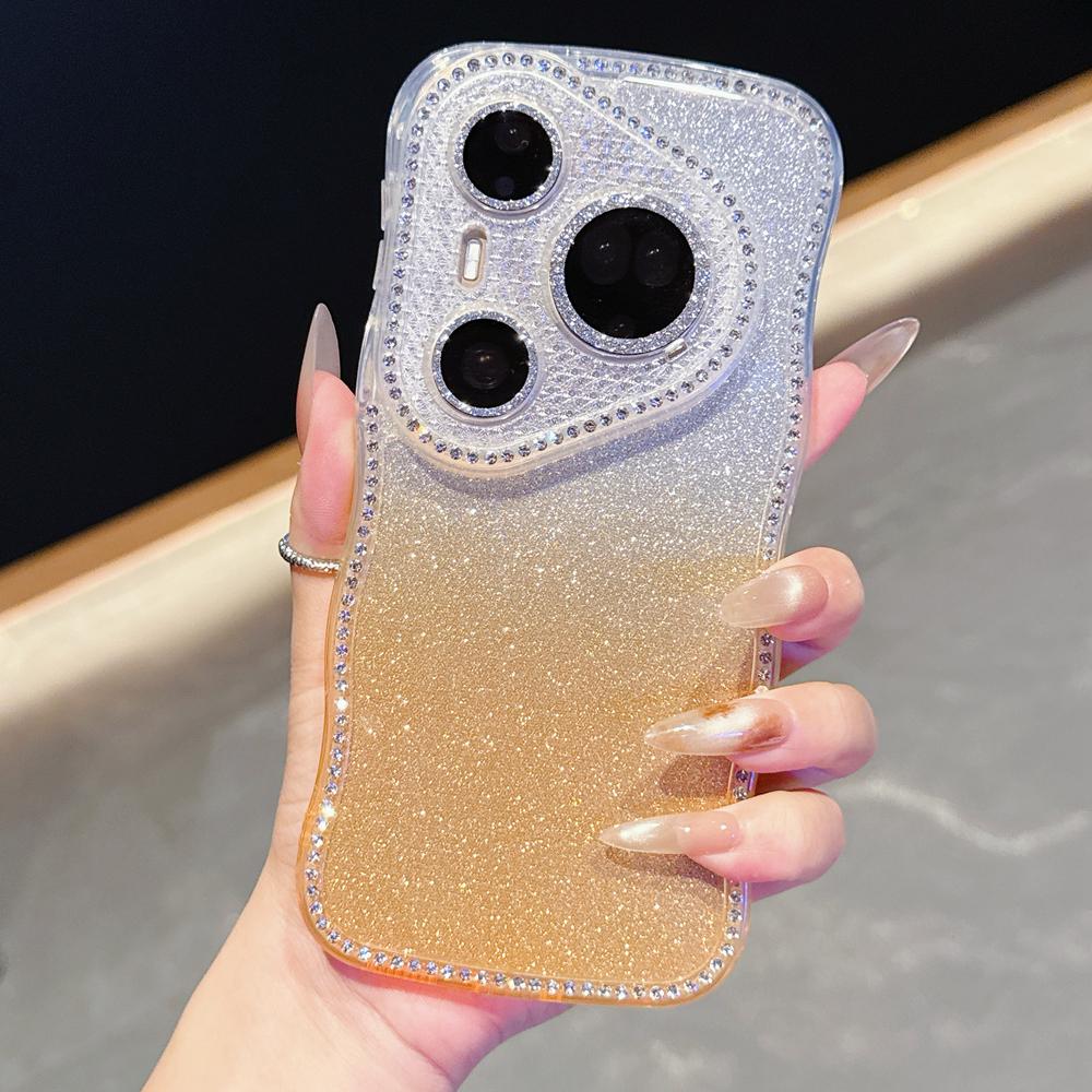 KEYSION Gradient Glitter Jewelled Phone Case for Huawei Pura 70 80 Pro 80 70 Ultra Wavy Border Lens Protector Shockproof Cover