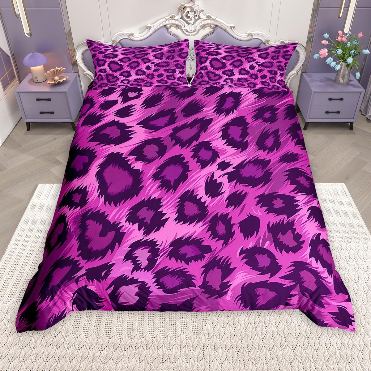 

Homewish Pink Blue Gray Leopard Print Duvet Cover Set Aesthetic Cheetah Printed Quilt Cover Set Animal Theme Bedding Set EU Single(135*200cm)3pcs