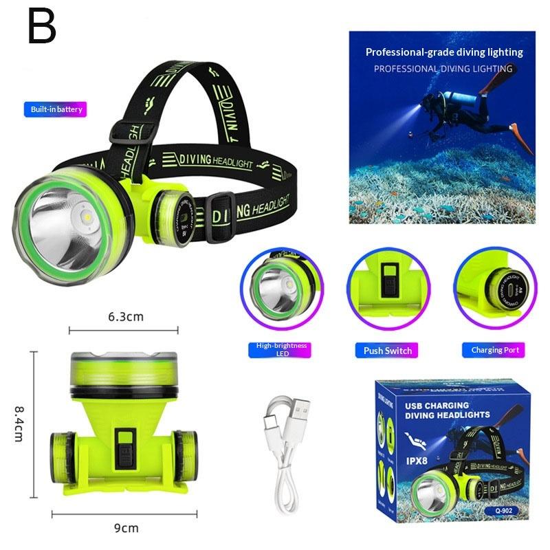 Bright Underwater Flashlight Headlamp Waterproof Diving Torch 200 Meters Night Dive Lighting Torch With Anti-Slip Rope