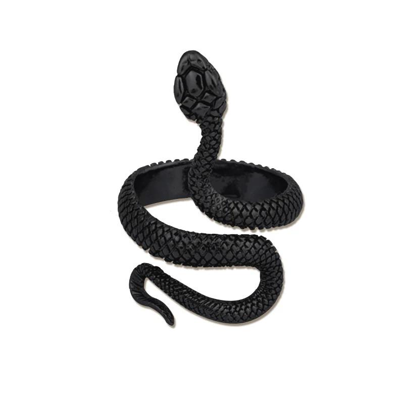 Retro Snake Ring Black Color Adjustable Stainless Steel Rings for Women Men Vintage Punk Hip Hop Bands Jewelry Accessories Gift