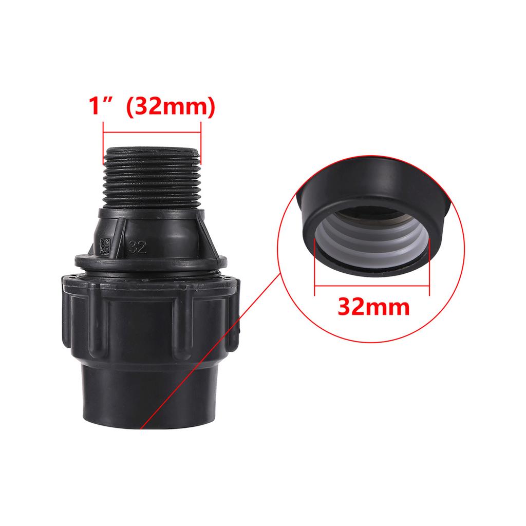 PE Pipe Black Straight Reducing Connector 20/25/32/40/50mm Tube Fitting 1/2" 3/4"1"1.2"1.5"Female/Male Thread Irrigation Adapter
