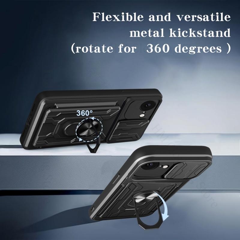 Push Window Card Slot Phone Armor Case For iPhone 16e SE4 20205 Heavy Duty Slide Lens Protector Ring Holder Stand Cover For Apple 16 15 14 13 Pro Max