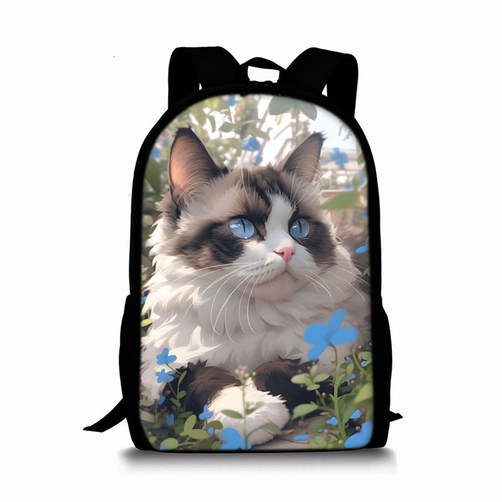 Zaino a strato singolo con stampa di gatti carini per ragazzi e ragazze Migliori regali Borsa scolastica a cartone animato piatto 2D per bambini Borse